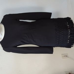 TRINA TURK Little BLACK dress with CROCHET FRINGE 3/4 length Hem SZ 0